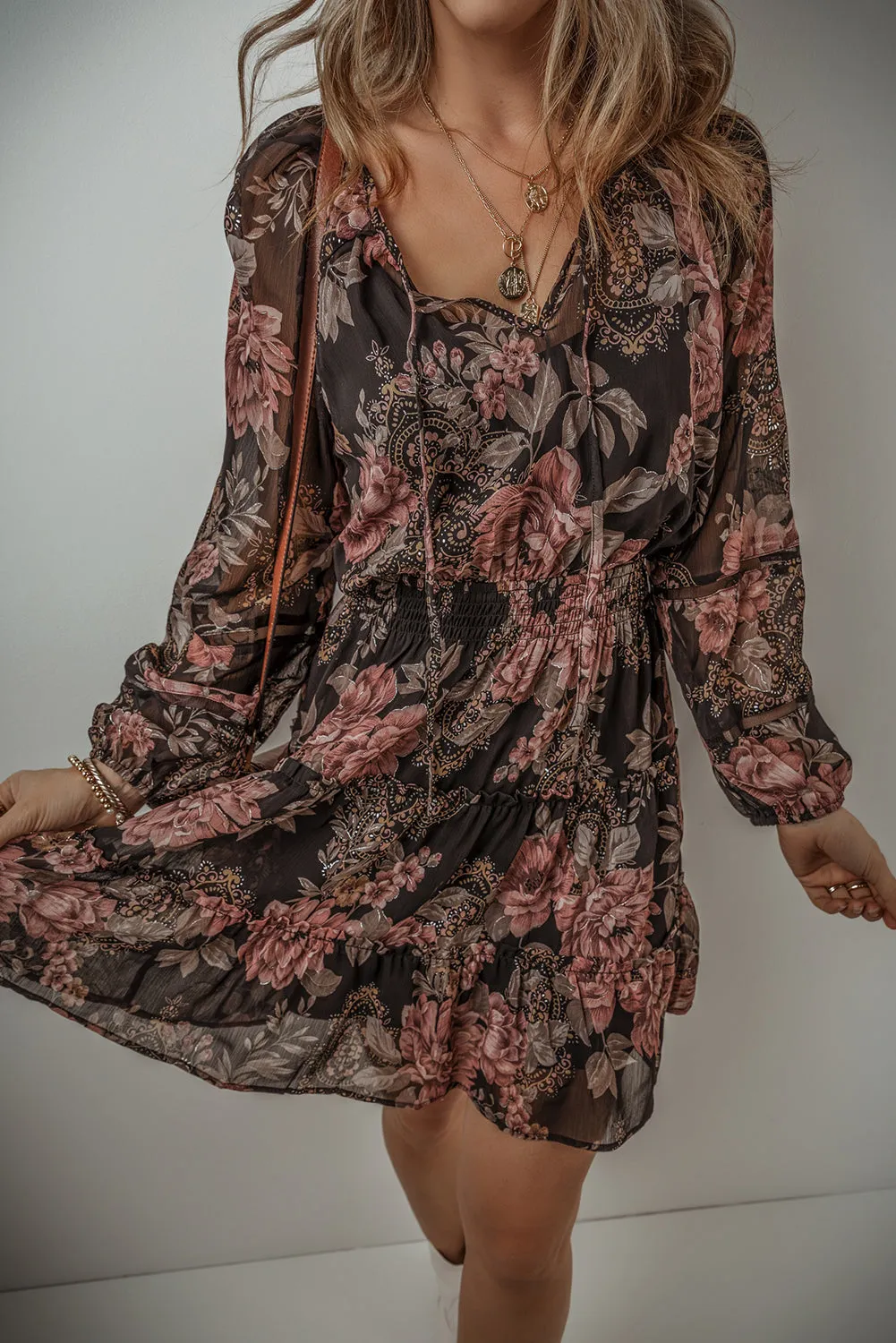 Vintage Floral Smock Waist Dress