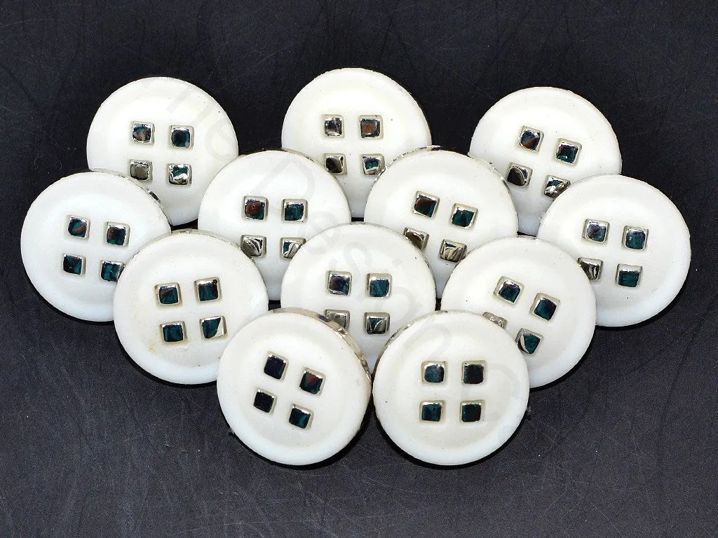 White Silver Geometric Acrylic Coat Buttons