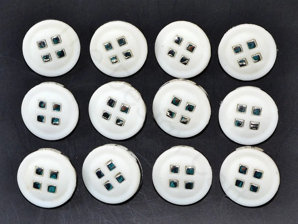 White Silver Geometric Acrylic Coat Buttons