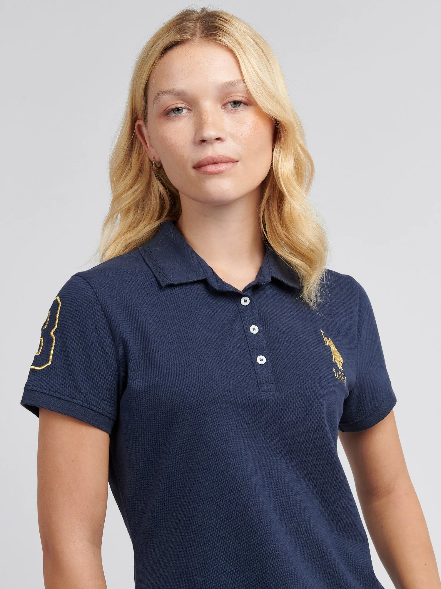 Womens Gold Player 3 Polo Shirt in Navy Iris