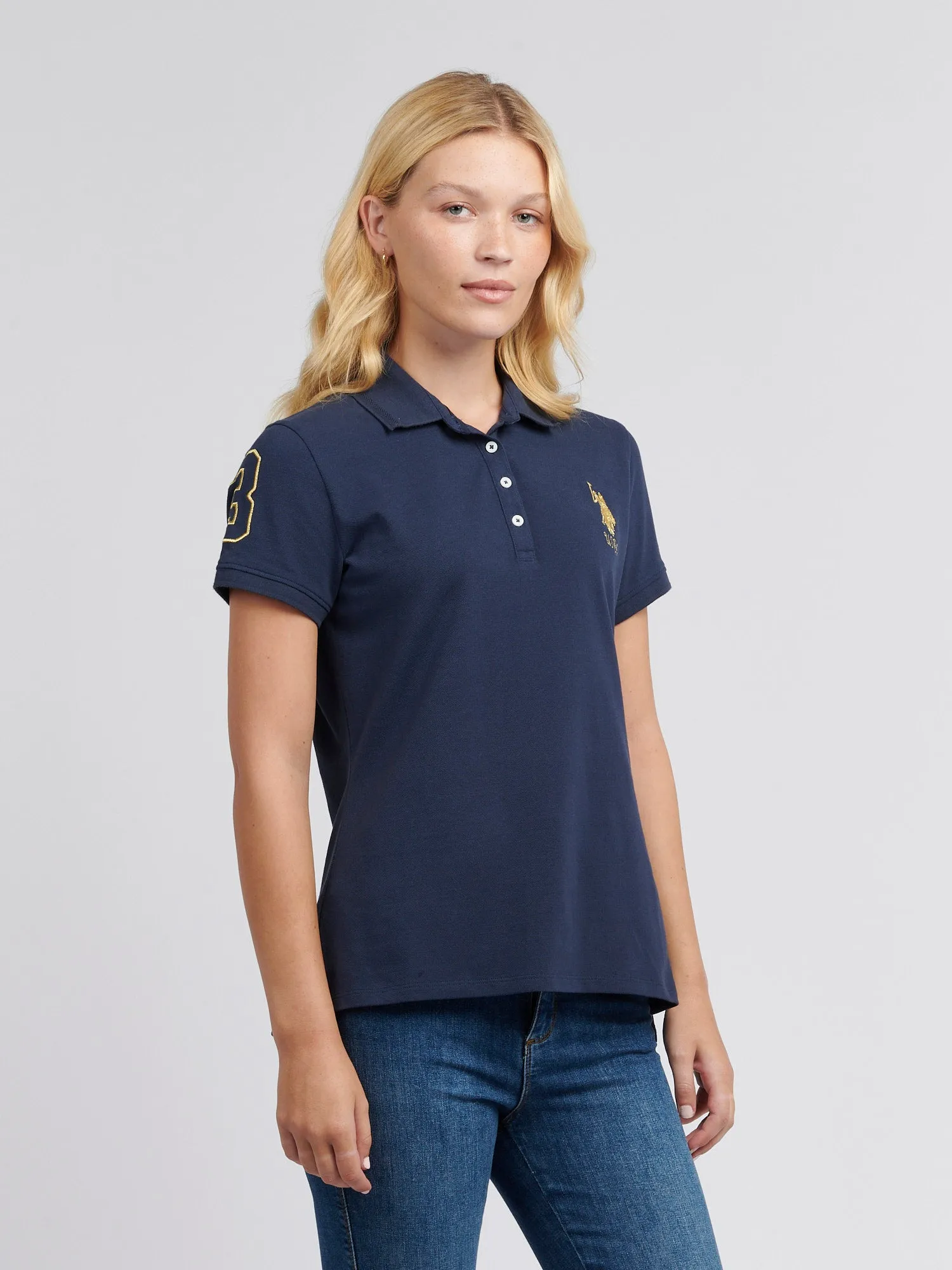 Womens Gold Player 3 Polo Shirt in Navy Iris