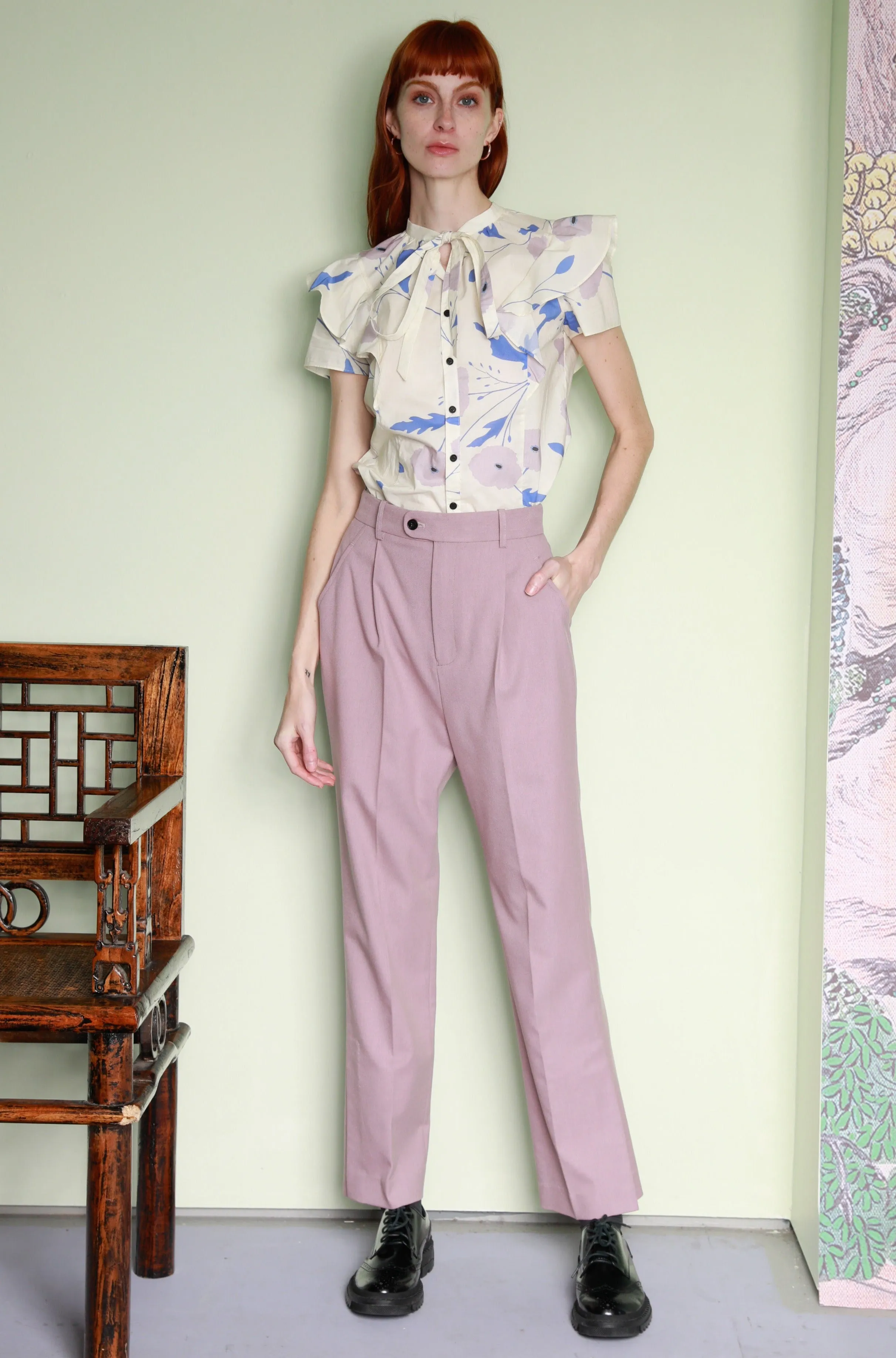 Wool Pink Tailored Pants