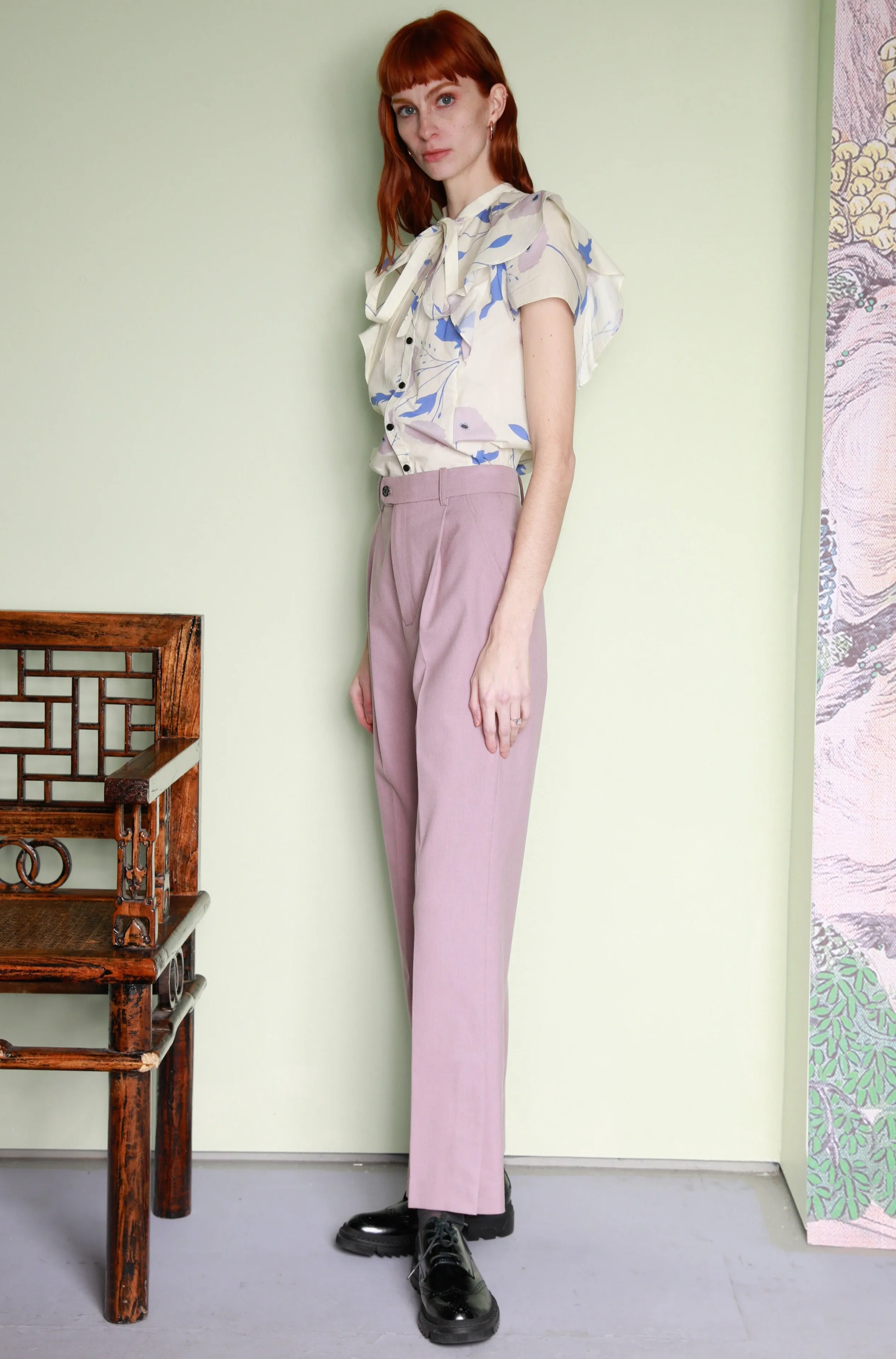 Wool Pink Tailored Pants